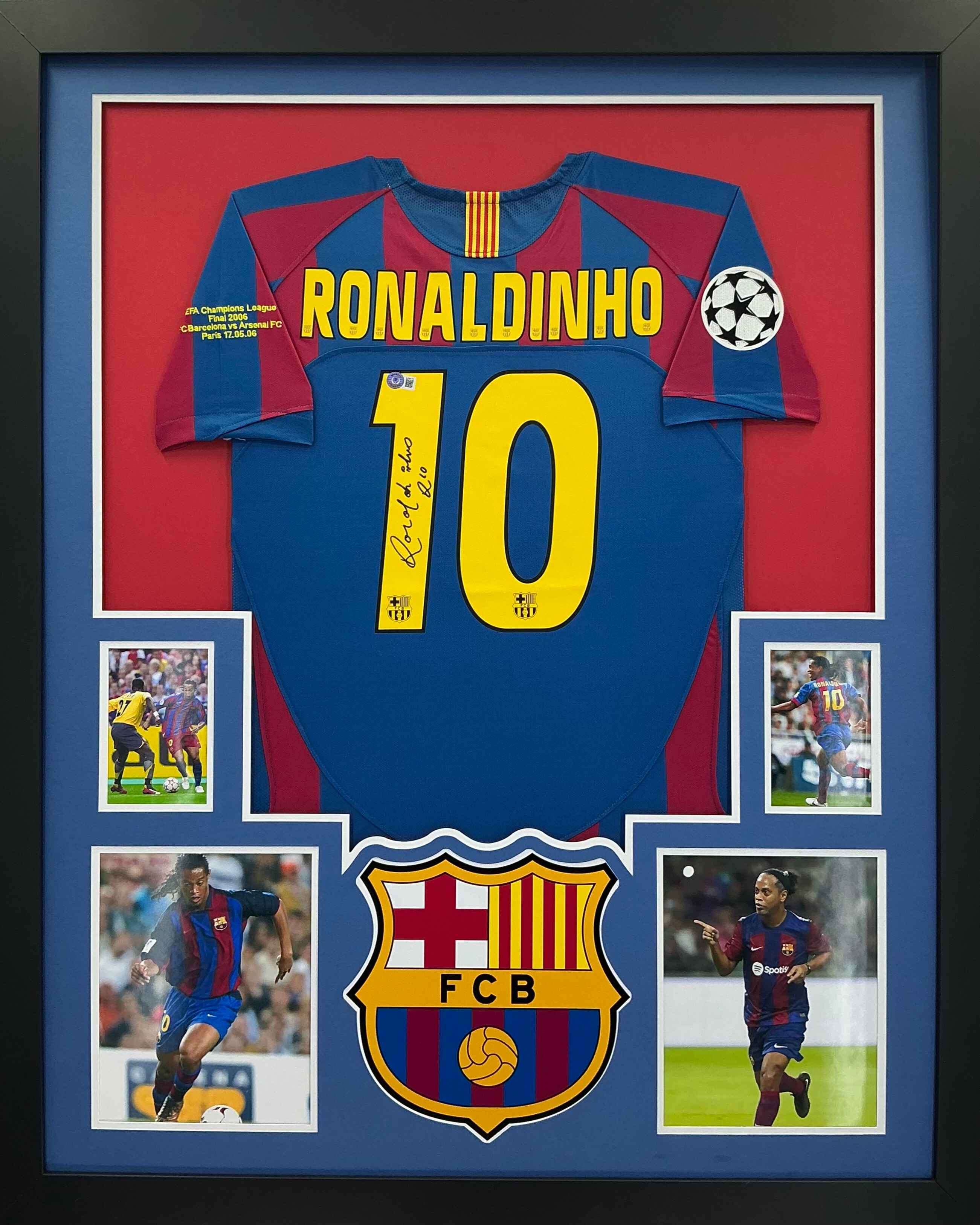Barcelona Ronaldinho Signed Jersey Framed