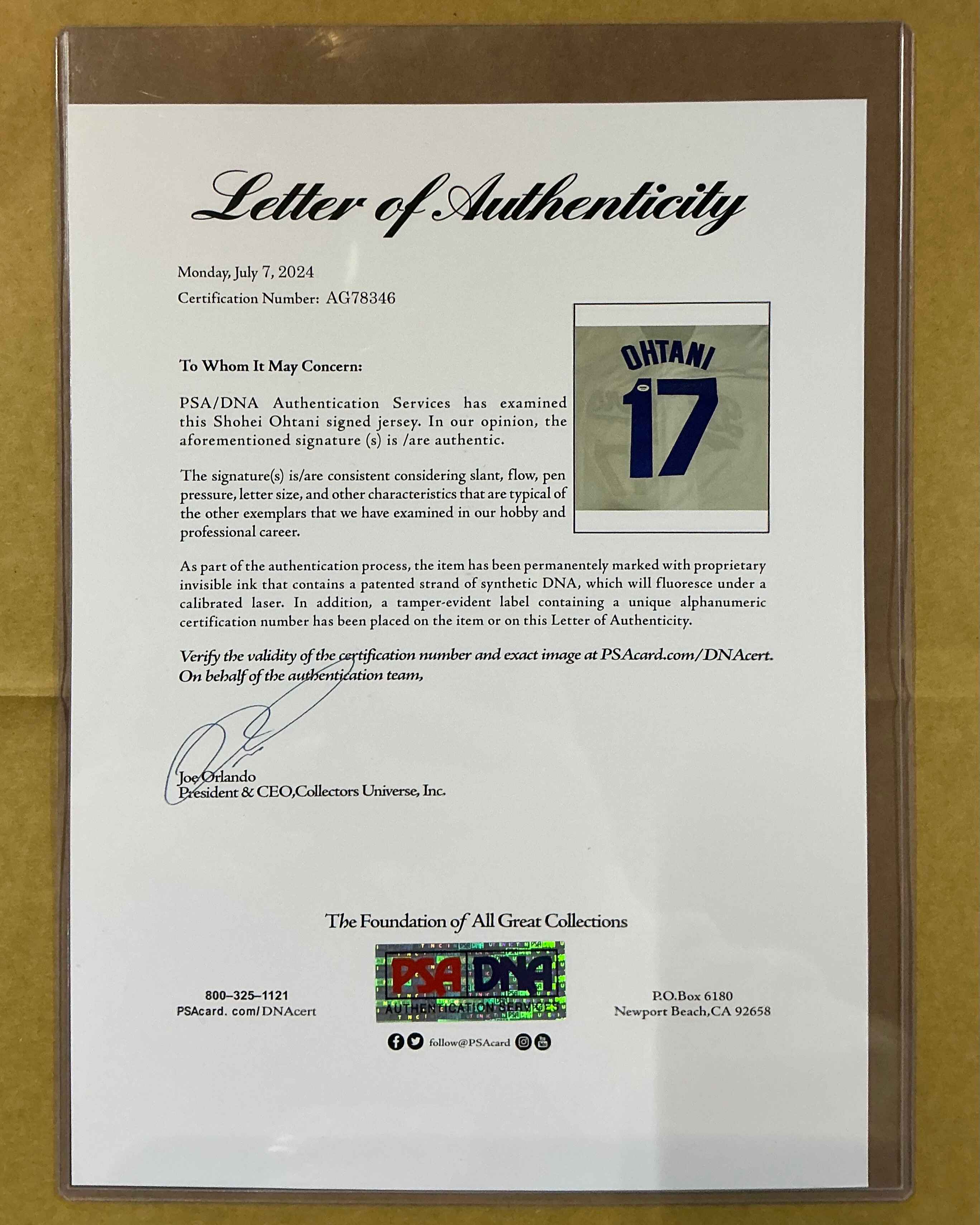 Los Angeles Dodgers Shohei Ohtani Signed Jersey Framed