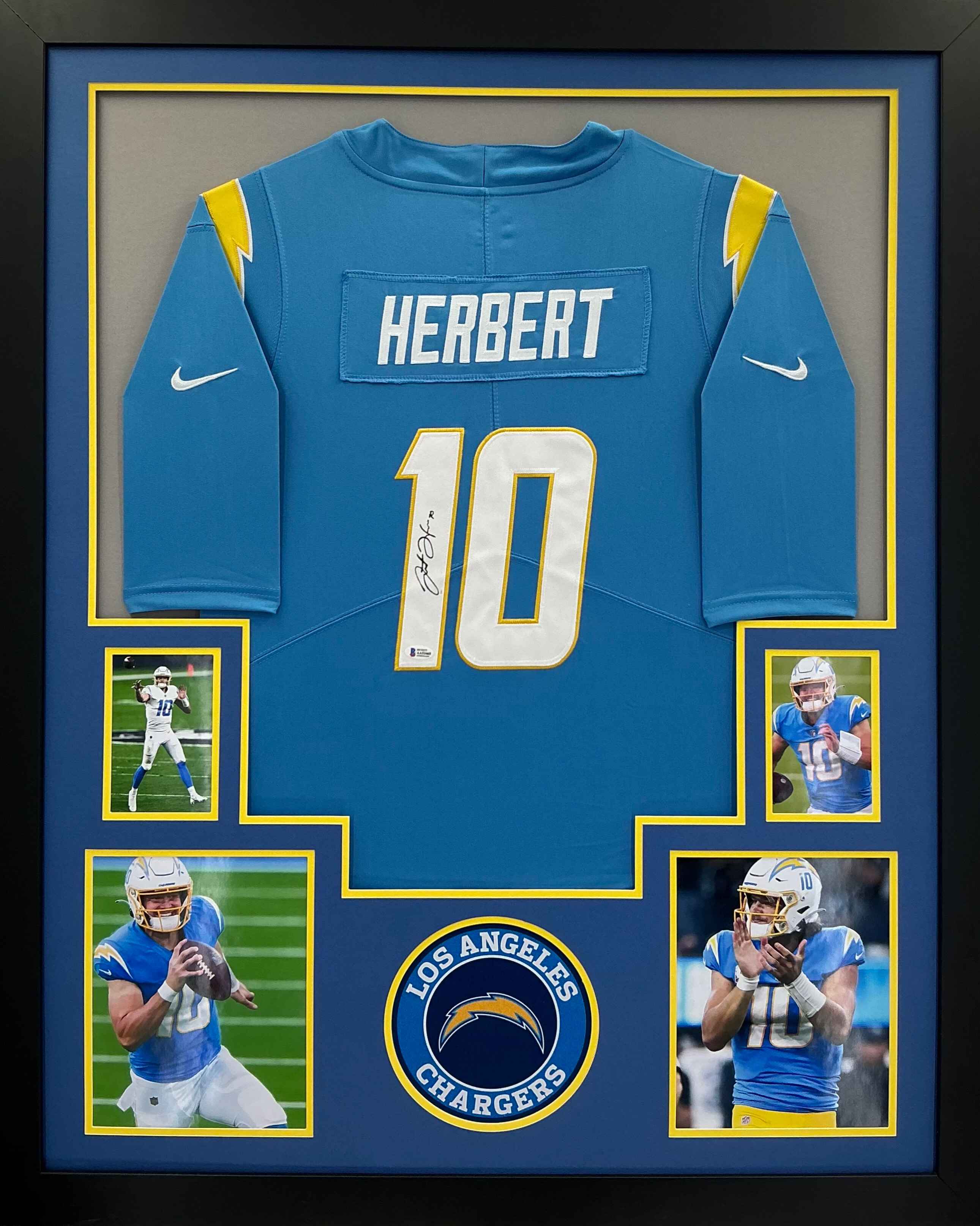 Los Angeles Chargers Justin Herbert Signed Jersey Framed