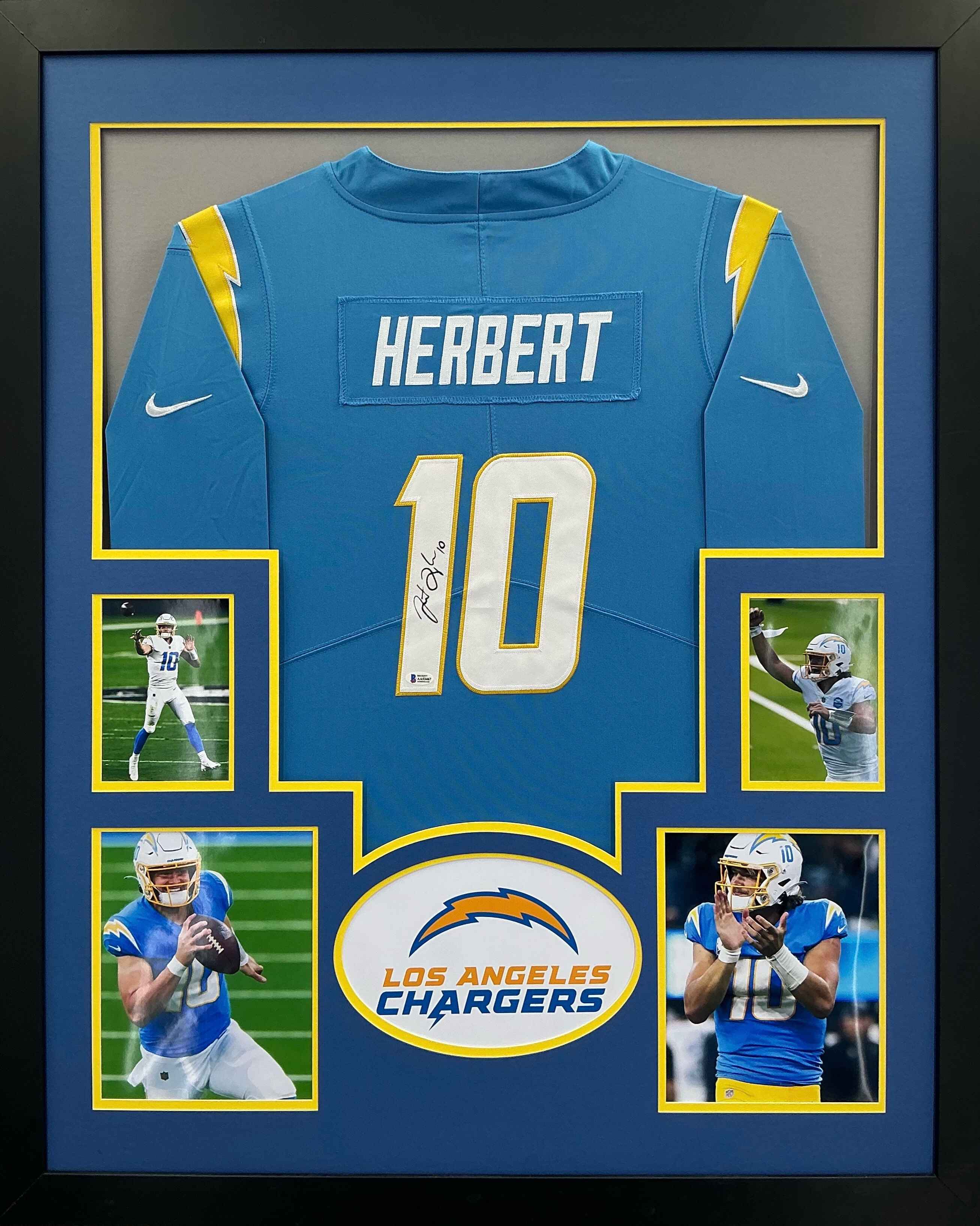 Los Angeles Chargers Justin Herbert Signed Jersey Framed