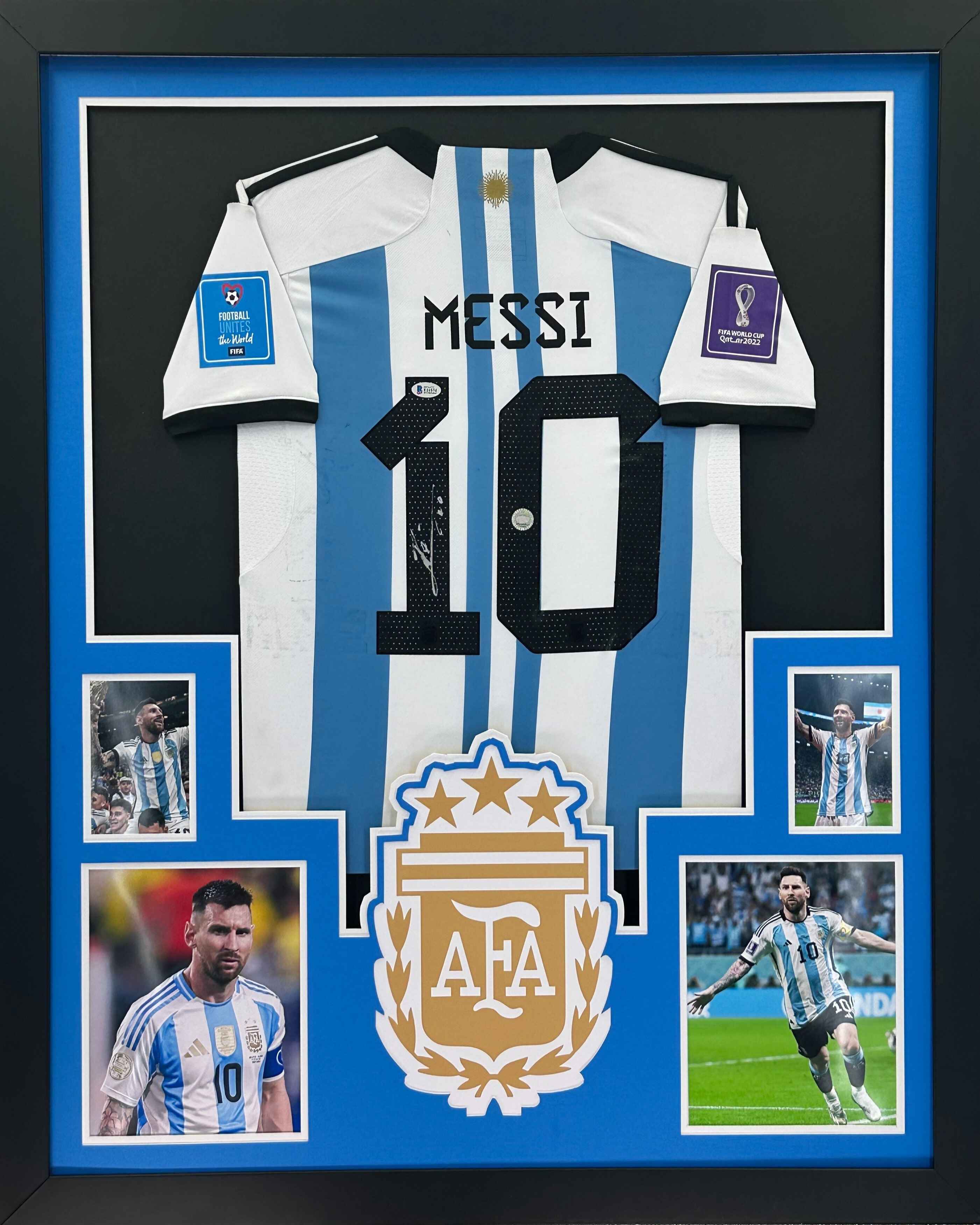 2022 World Cup Argentina Lionel Messi Signed Jersey Framed