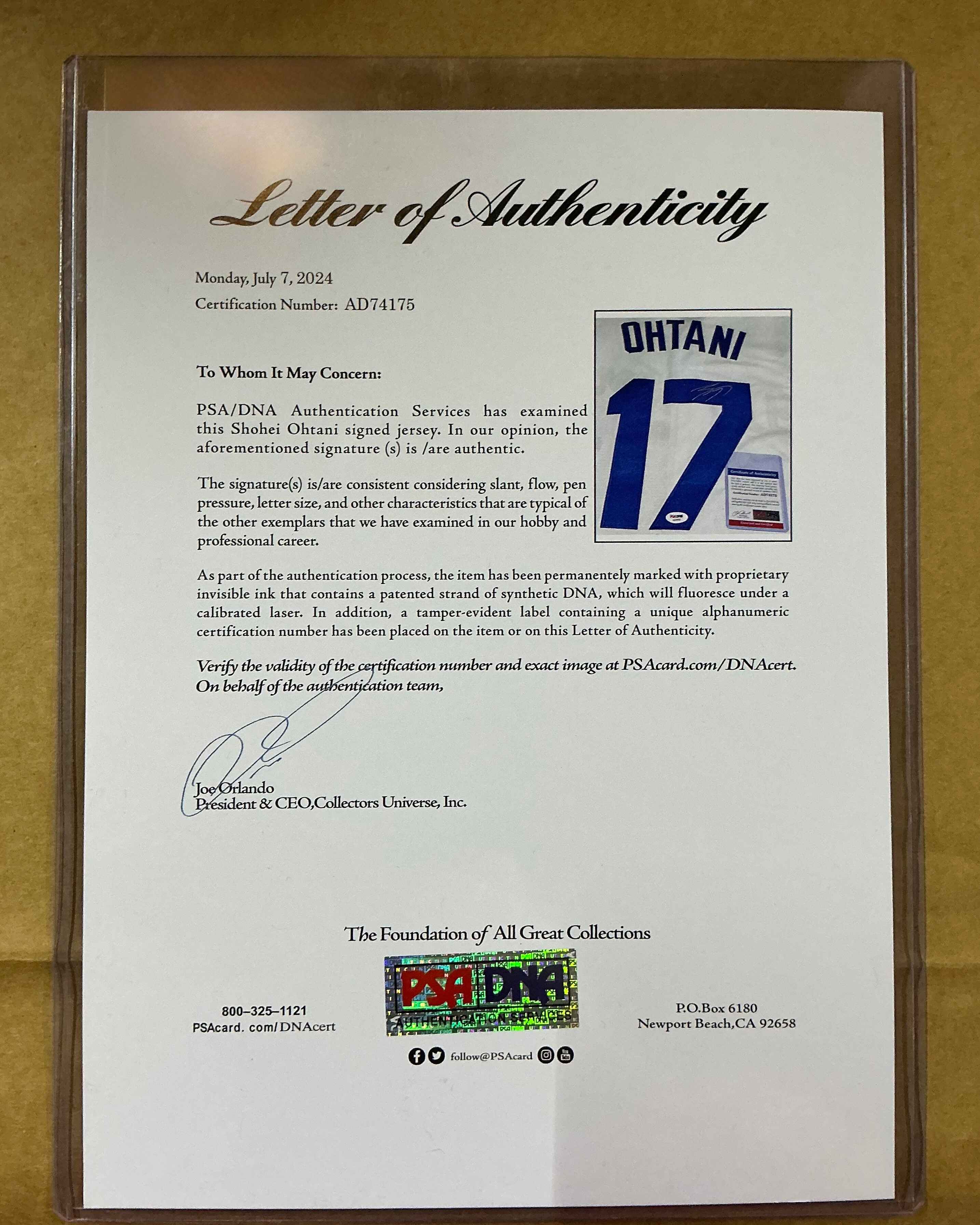 Los Angeles Dodgers Shohei Ohtani Signed Jersey Framed