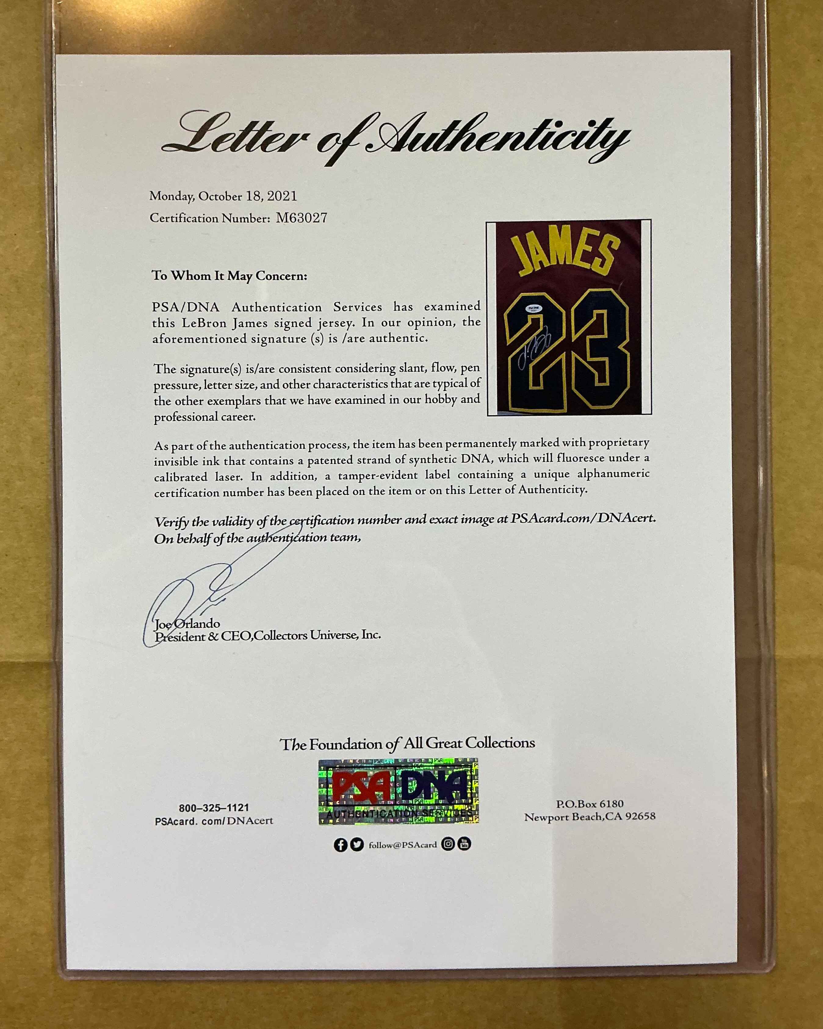 Cleveland Cavaliers LeBron James Signed Jersey Framed