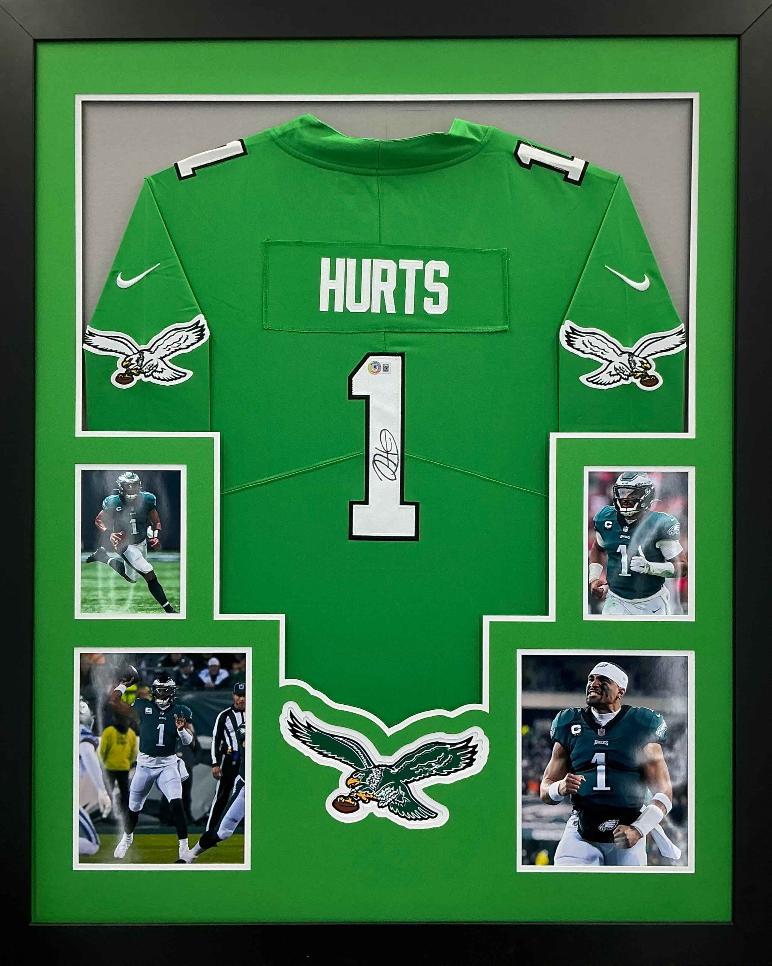 Philadelphia Eagles Jalen Hurts Signed Jersey Framed