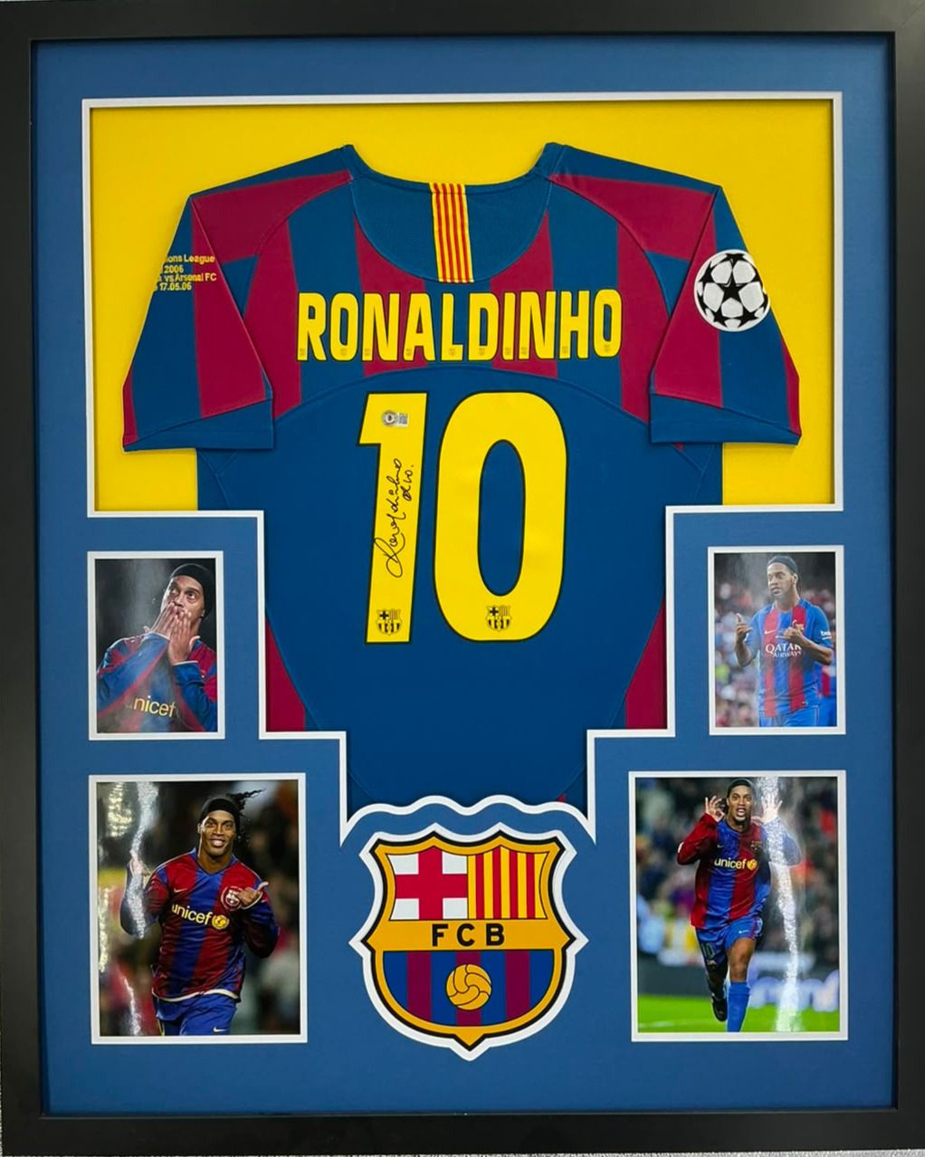 Barcelona Ronaldinho Signed Jersey Framed
