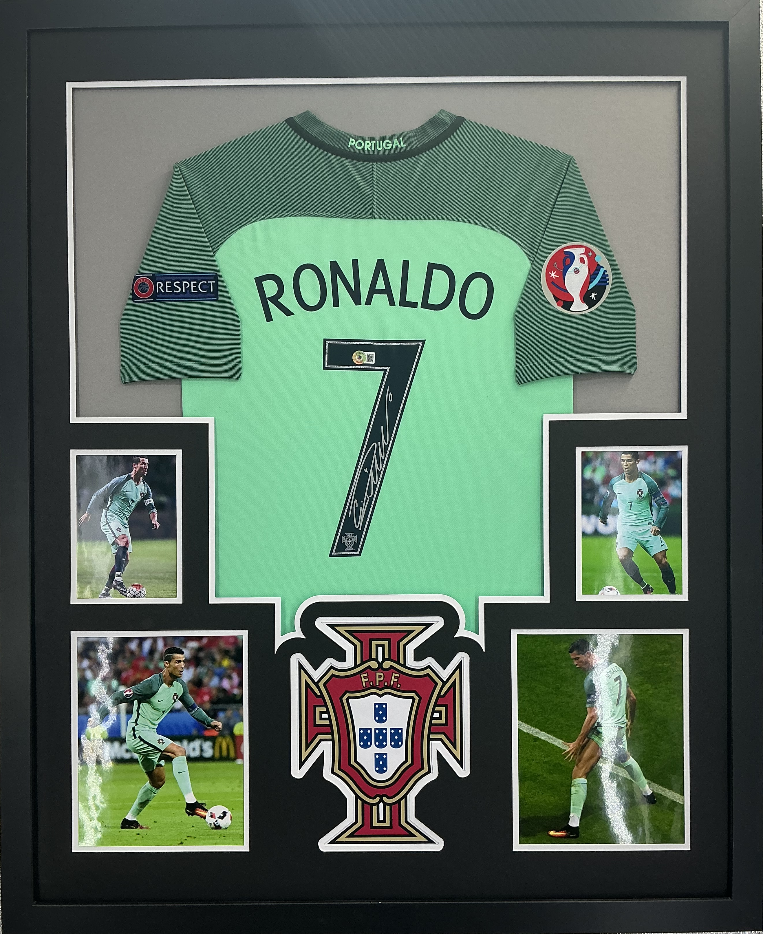 2016 Euro Cup Portugal Cristiano Ronaldo Signed Jersey Framed