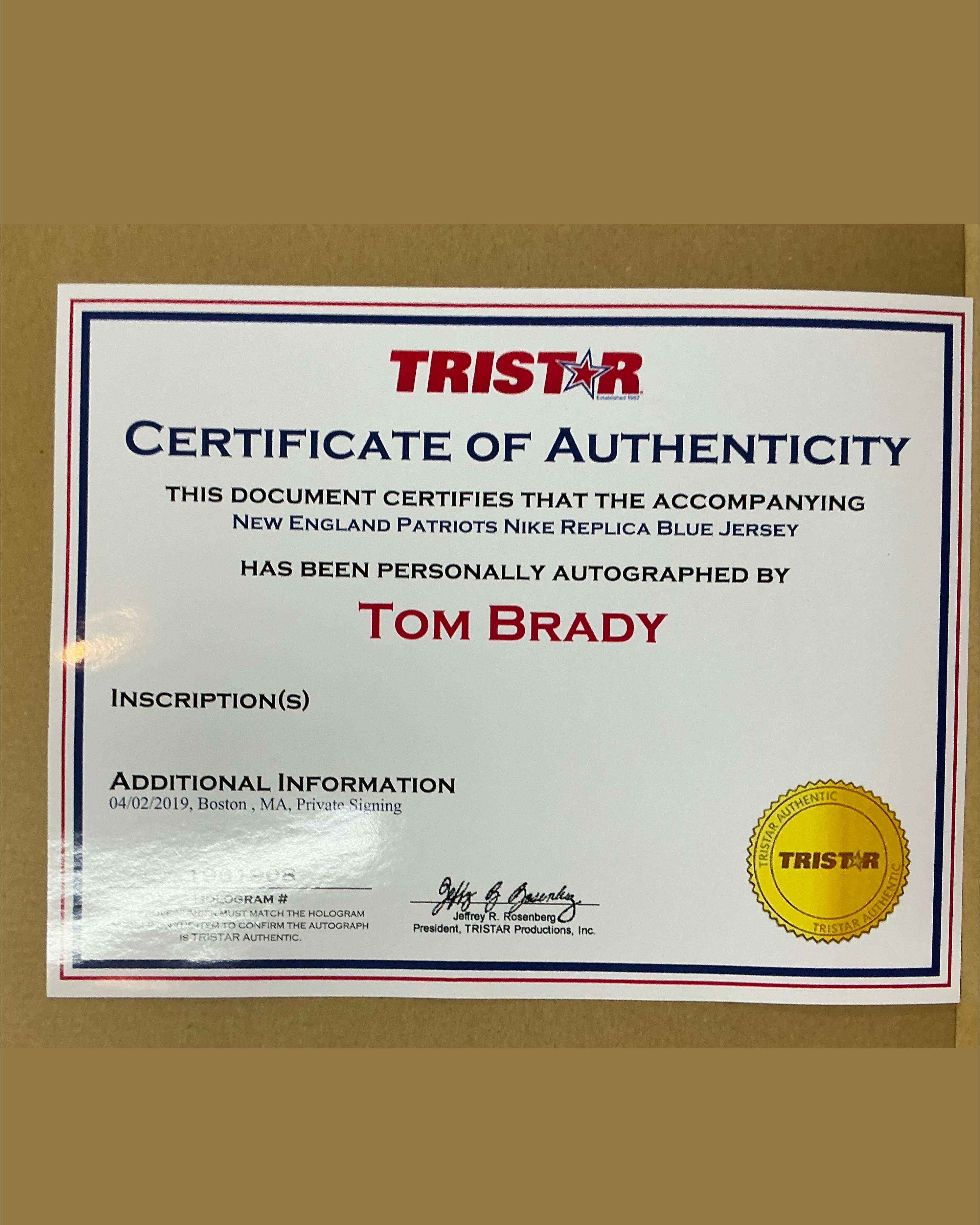 New England Patriots Tom Brady Signed Jersey Framed